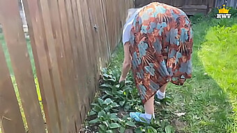 A Mature Married Woman Gets Stuck In A Fence And Is Assisted By A Neighbor Who Takes Advantage Of The Situation