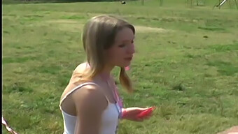 Cheerful Exhibitionist Flaunts Her Panties While Flying A Kite