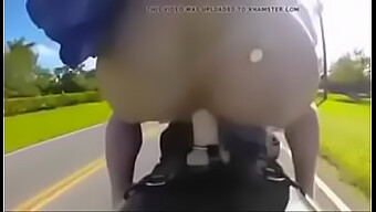 Public Display Of Amateur Biker'S Wild Ride On A Dildo