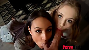 Two Stunning Beauties Join Forces To Please Their Perverted Daddy In A Hardcore Threesome